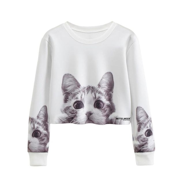 

chamsgend new arrival fashion womens fashion long sleeve cat short cropped sweatshirt woman sweatshirt 2018 c3093, Black