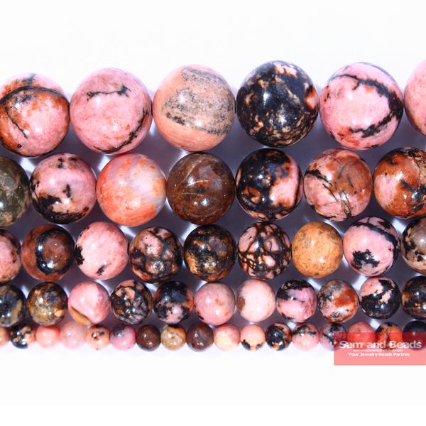 

natural stone black lace rhodonite beads strand 4 6 8 10 12 mm pick size for necklace bracelet making