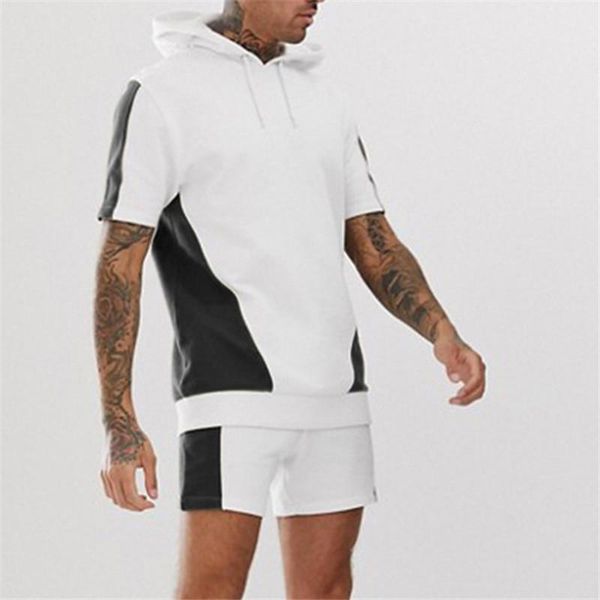 

mens designer tracksuits casual color panelled hooded two piece shorts new style male summer clothing, Gray