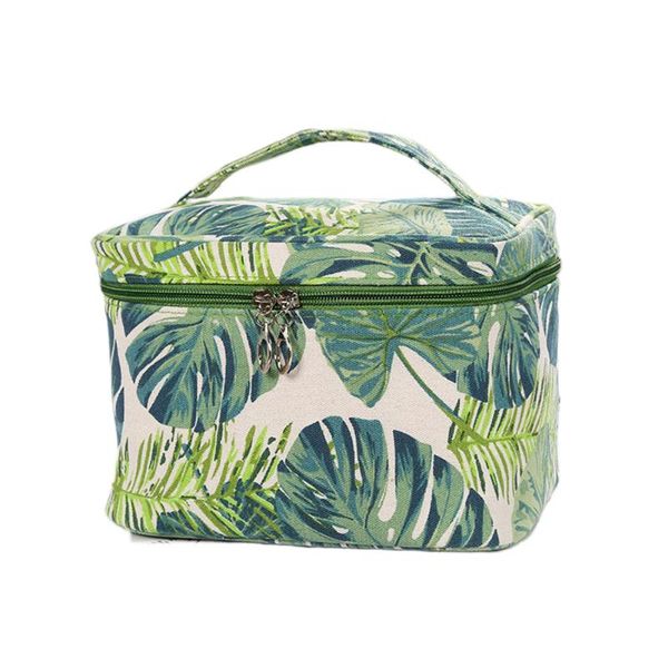 

large capacity zipper closure simple home lipstick storage wash cosmetic bag leaf print fresh travel canvas practical fashion