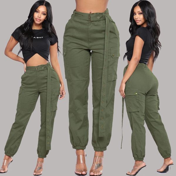 

women black harlan pants ladies cargo pants multi-pocket capris girls overalls casual trousers without waist belt ing, Black;white