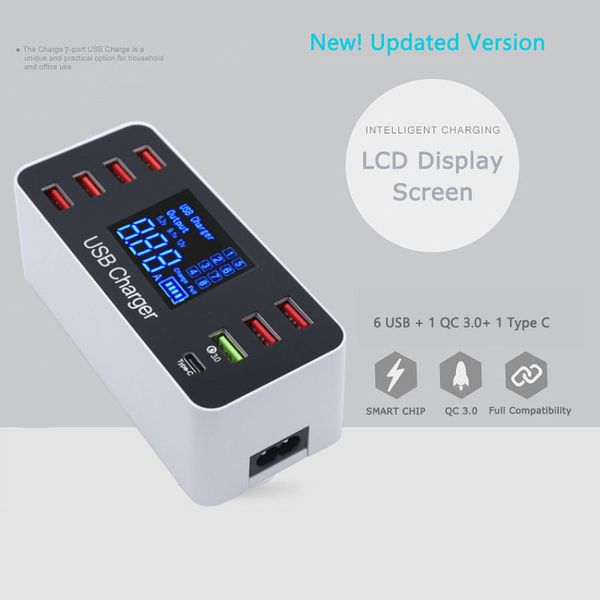 

40w quick multi port usb charger hub charge 3.0 type c usb charging station deskcharger fast led display 8 ports multiport