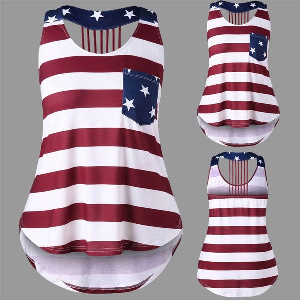 

summer 2020 star stripe printed women's summer 2020 t-shirt star stripe printed vest women's t-shirt sweater vest sweater, White