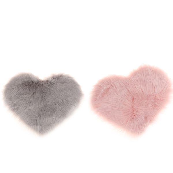 

30x40cm love shaped shaggy soft sheepskin area rug faux fur rug pink & grey