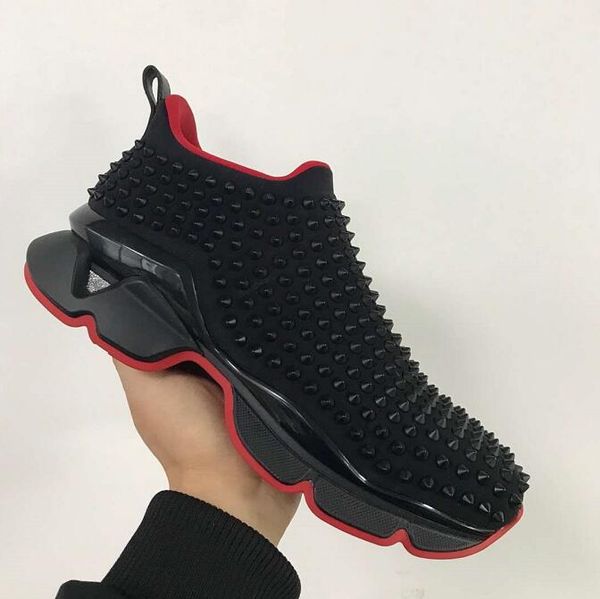 

Men de igner ca ual hoe kry tal pike ock trainer luxury red bottom neaker neoprene men rivet neaker pike ock flat hoe