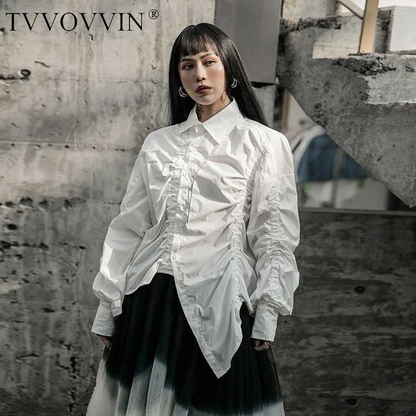 

simple women white pleated asymmetrical big size blouse new lapel long sleeve loose fit shirt fashion spring autumn 2020 1r595