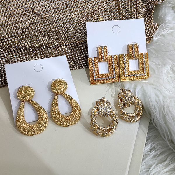 

just feel 2020 shiny crystal drop earrings for women geometric oval gold color metal dangle earring charm fashion jewelry, Silver