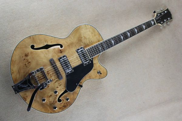 

палисандр fingerboard полуприцепной шпон burl электрогитара с chrome, мост tremolo, черный накладка, могут быть настроены