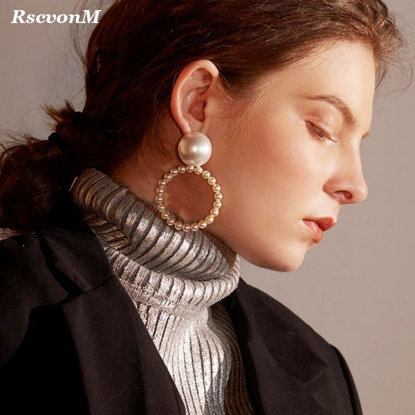 

rscvonm fashion women simulated-pearl round drop earrings for women piercing flat pearl flower earrings jewelry accessories, Silver