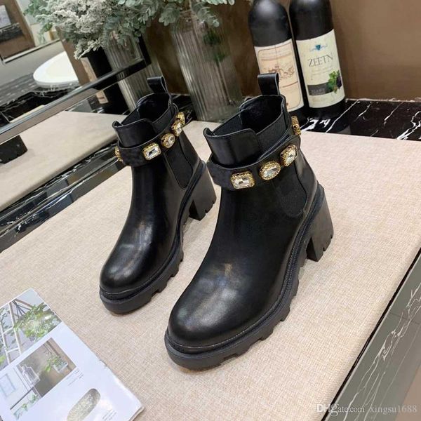 

women designer shoes martin desert boot real leather medal coarse non-slip women winter shoes booties size 34-41, Black