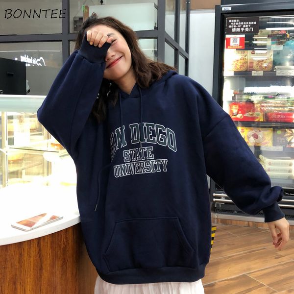 

hoodies women loose letter kawaii harajuku all-match big pockets korean students soft outwear womens casual ladies sweatshirts, Black