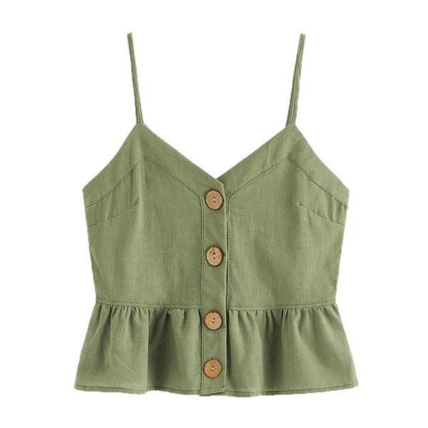 

spring summer new sleeveless solid button front knot hem cami tank female sweet princess tank camis for camis, White