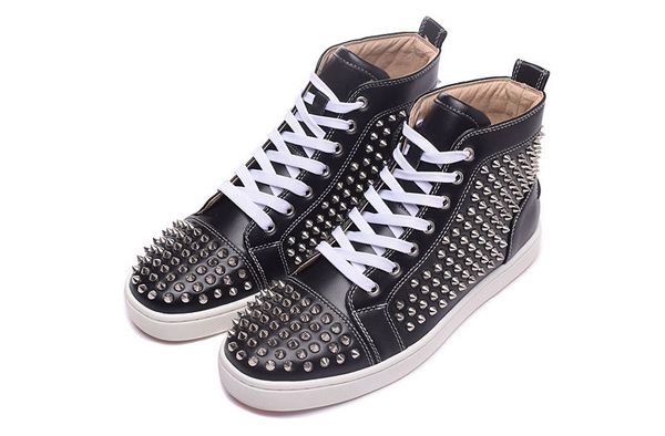 

exclusive new men black with silver spikes red bottom casual shoes, womens high flat sneakers size35-47 t07