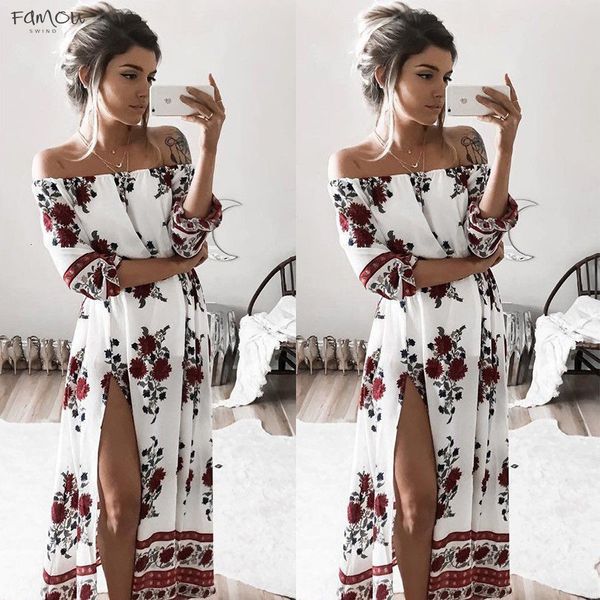 

Summer Women Dresses Sexy Slash Neck Split Sundress Party Beach Dress Floral Evening Women Clothing Floral Designer Clothes