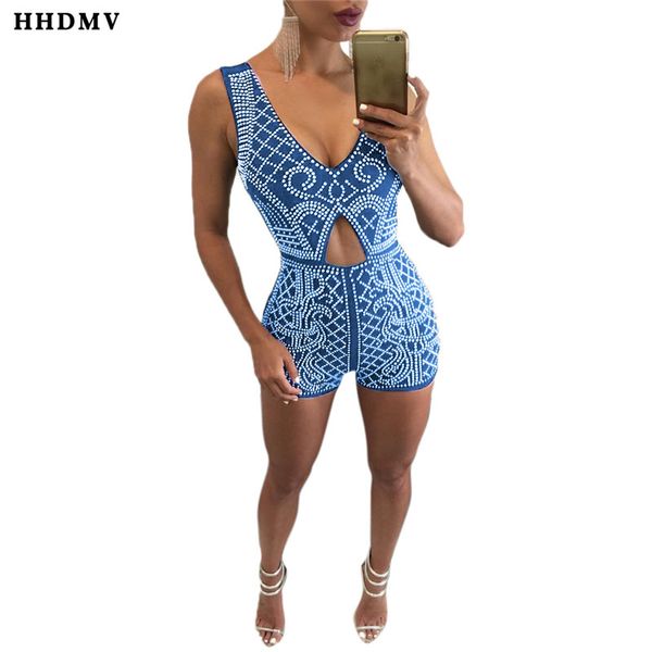 

hhdmv women 2020 new fashion street causal girl style jumpsuits sleeveless deep v appliques pure color jumpsuits short pants, Black;white