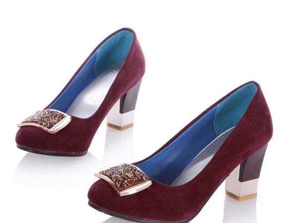 

2019 women's shoes in spring and autumn with new style high heel coarse heel round head suede @314, Black
