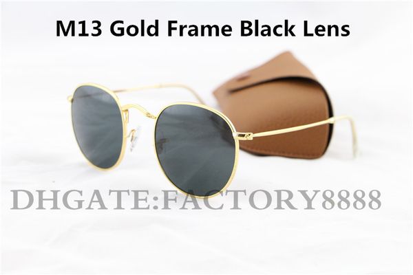 

1шт высокого качества моды круглые очки мужские женщин конструктора марка солнцезащитные очки золото металл черный темно-50мм стеклянные лин, White;black