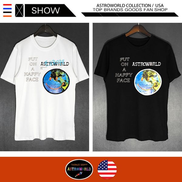 

hip hop astroworld travis scott smile earth short sleeve t shirt men and women, White;black
