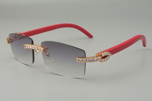 Роскошные модные солнцезащитные очки с белыми большими бриллиантами, солнцезащитные очки с деревянными дужками из натуральной березы и красного дерева 352412-B, размер солнцезащитных очков: 56-18-135 мм