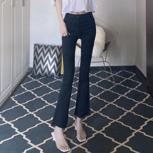

2020 new korean-style high-waist straight tube drape pants all-match slim-looking trendy micro-horn jeans for women, Blue