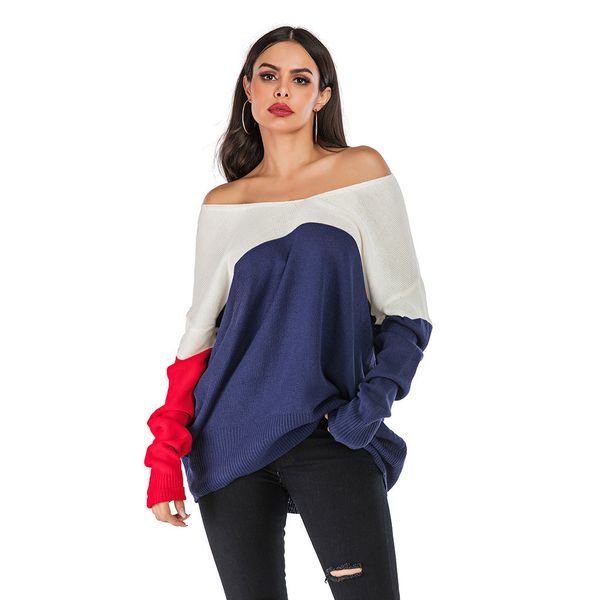 

women's sweaters women sweater fashion winter contrast splicing turtleneck round collar bat sleeve long cuello tortuga mujer, White;black