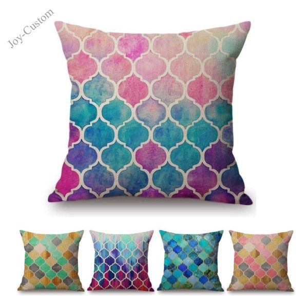 

europe gothic mosaic colorful geometric church stained glass style home decor sofa pillow case royal cotton linen cushion cover