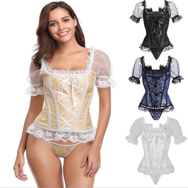 

victorian corset lingerie women steampunk overbust corsets lace floral pattern bustier slimming costumes lenceria mujer, Black;white