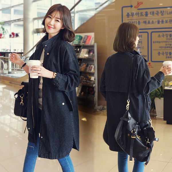 

trench coat for women windbreaker women long coat overcoat denim, Tan;black