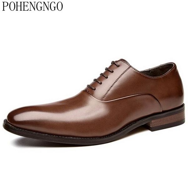 

2020 men leather shoes men dress shoes genuine leather formal wedding party brogue men's oxfords, Black