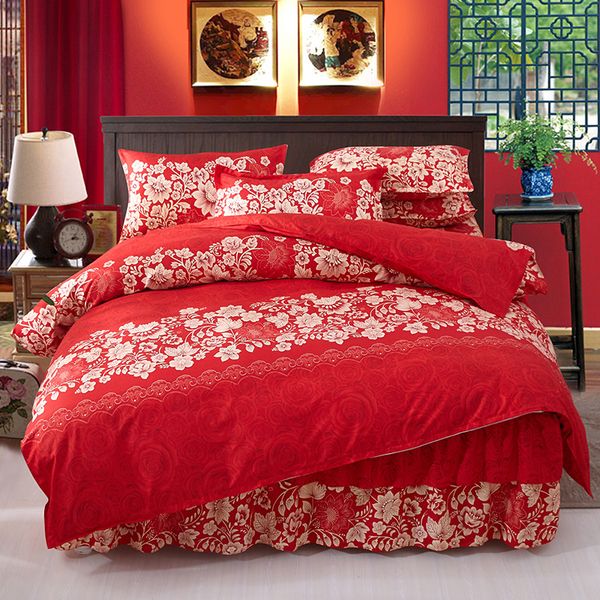 

pastoral style bedding set 4pcs king  full size bed set cotton bed linen bedskirt