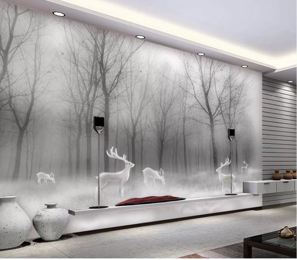 

wall mural p wallpaper forest abstract woods black and white landscape tv background wall