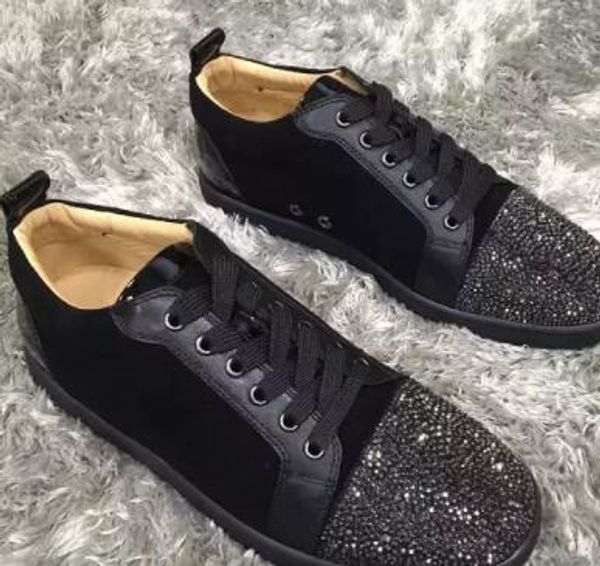 

men&#39s sneaker shoes party dress wedding low junior spikes red bottom glitter leather shoesluxury red sole leisure outdo, Black