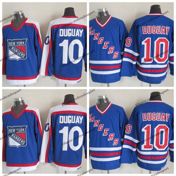 

vintage mens 1980 new york rangers ron duguay hockey jerseys 10 ron duguay navy blue stitched shirts m-xxxl, Black;red