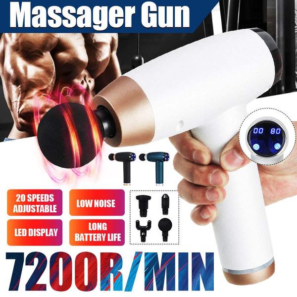 

3 colors lcd display smart touch adjustable speed massage gun with 4 massage heads deep tissue percussion muscle massager
