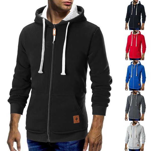 

мужские дизайнерские толстовки сплошной цвет повседневная молния тонкий мужские толстовки мода с длинным рукавом подросток мужская одежда, Black