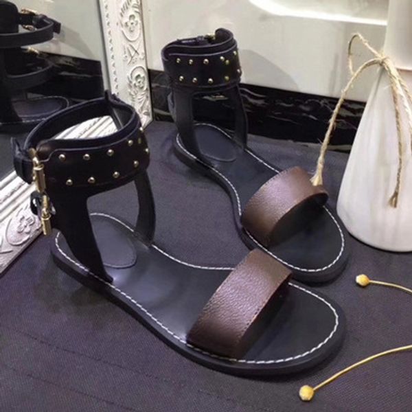 

pineapple sandals women 2020 summer new rome high help rivet feet women's shoes leather flat heel set of sandals size 35-42, Black