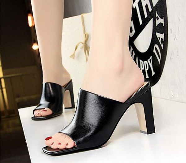 

new fashion women slippers high heels shoes womens thick heel sandals shoes summer female mules party platform, Black