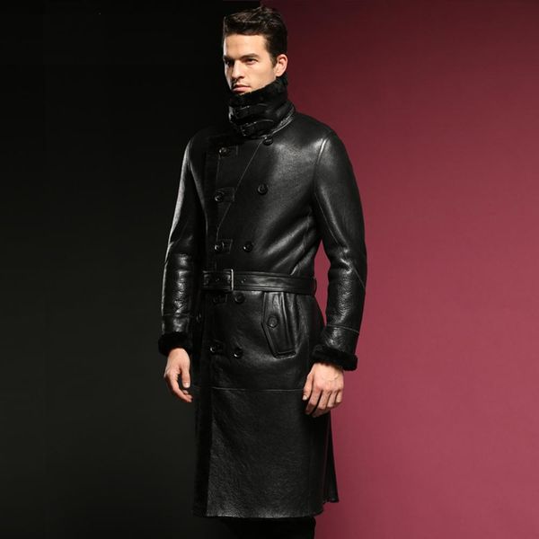 

men's b3 shearling jacket warm jacket men's windbreaker winter long fur coat, Black