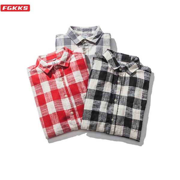 

fgkks men plaid shirts new mens summer slim trend fashion brand leisure shirts cotton checkered comfortable shirt male, White;black