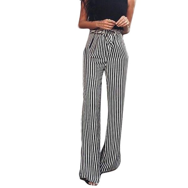 

sleeper#401 2019 new fashion women high waist stripe print floral wide leg pants daily wear charm design ing, Black;white