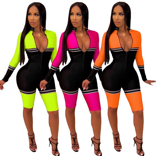 

2019 women's european and american fashion casual slim stitching long-sleeved jumpsuit three-color, Black;white