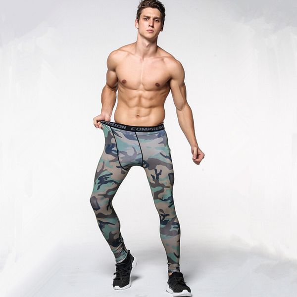 

men camouflage/compression tights/leggings running sports/gym male trousers/capris of fitness/pants quick-drying kg-515, Black;blue