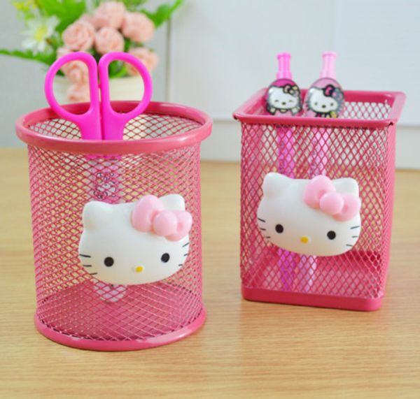 

new hello kitty hollow metal pencil pen holder stationery box yey-s5004