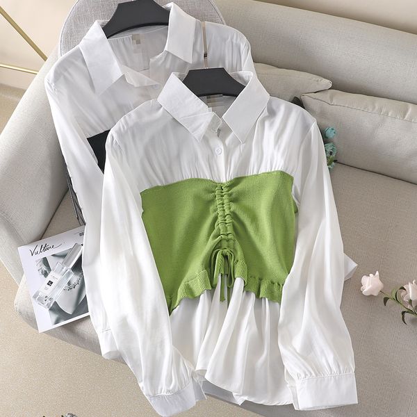 

blusas mujer de moda отложной воротник лоскутные оборки повседневный стиль весна осень женская одежда женские топы и блузки, White