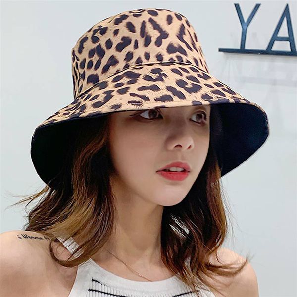 

piercingj latest style womens leopard printed cotton bucket hat summer beach sun hats, Blue;gray