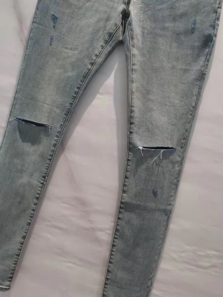 

new arrival mens designer jeans ripped cutting knee vintage style hole fashion mens jeans slim motorcycle biker causal mens hip hop pants, Blue