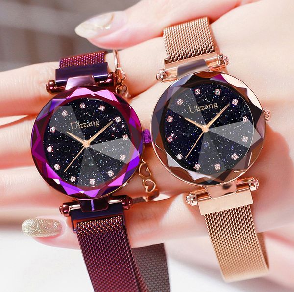 

Starry Sky Women Watch Rhinestone Creative Magnet Buckle Fashion Rose Gold Lady Wristwatch Elegant Casual Clock