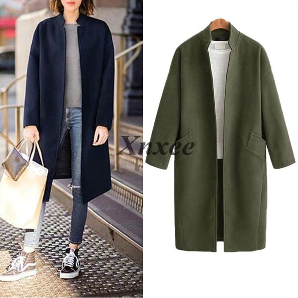 

winter fashion women long wool blends coat elegant casual thick cardigan solid female cashmere overcoat plus size 4xl, Black
