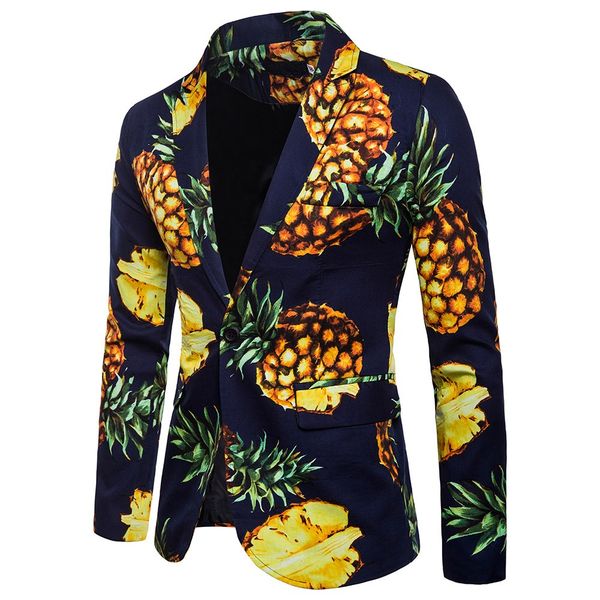 

Men Blazer Slim Fit Vetement Homme 2018 Pineapple Print Hawaii Beach Casual One Button Brand Blazer Masculino S-XXL