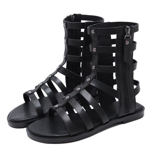 

2020 женщины сандалии женщина comfortbale квартира дама мода рим стиль молния женщина твердой обувь женской open toe обувь, Black